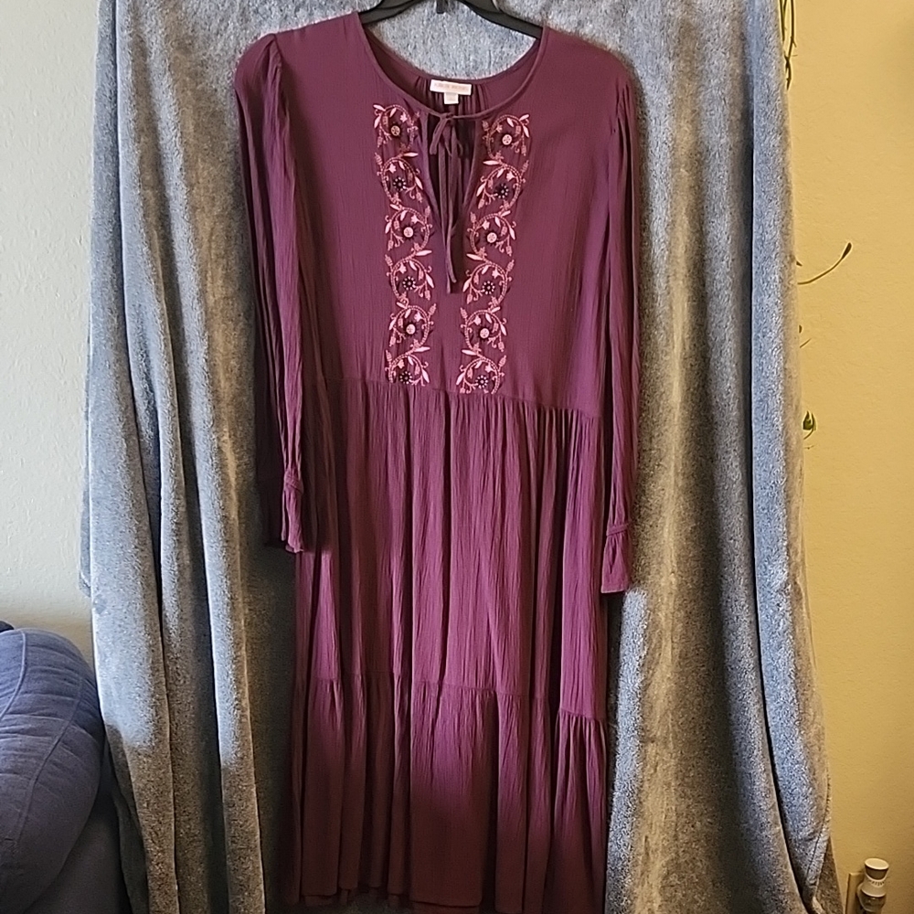 Knox Rose Plum Long Sleeve Dress with Embroidery